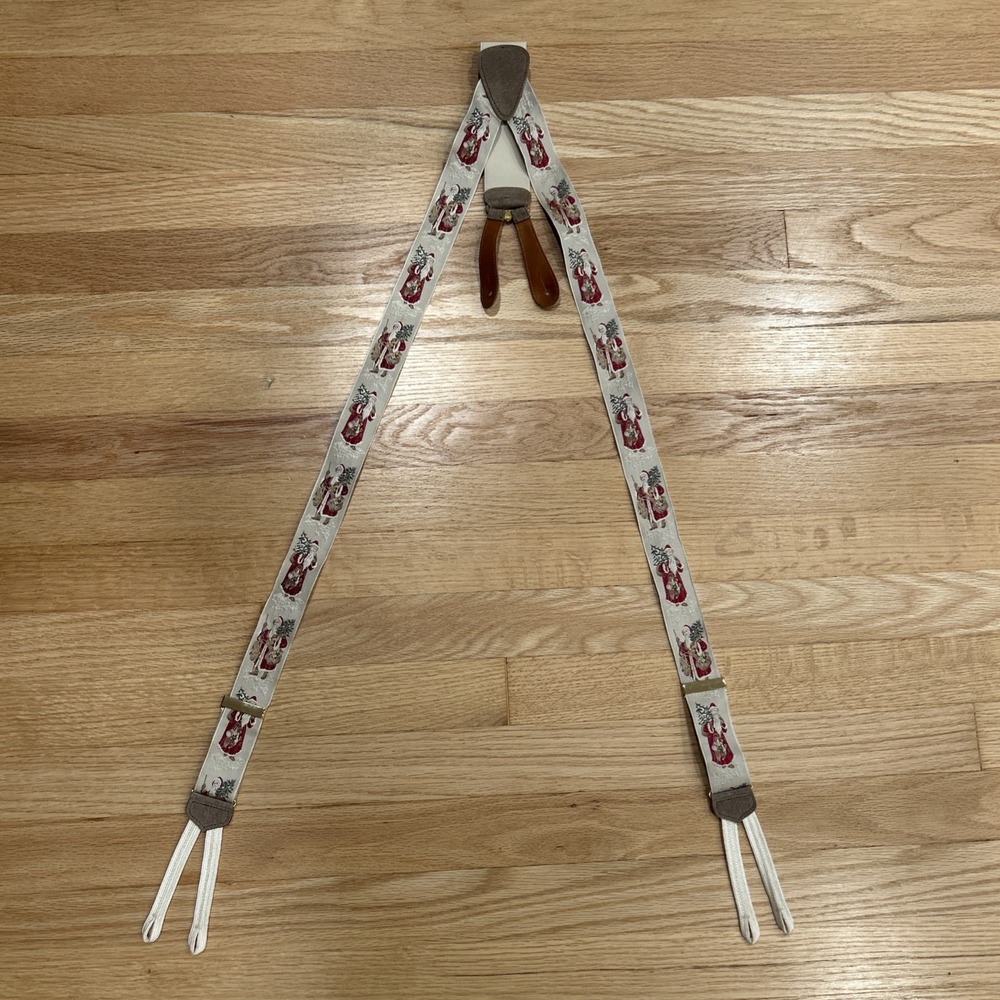 Vtg Trafalgar Ltd Ed Silk Suspenders Braces Old St Nick Christmas Santa
